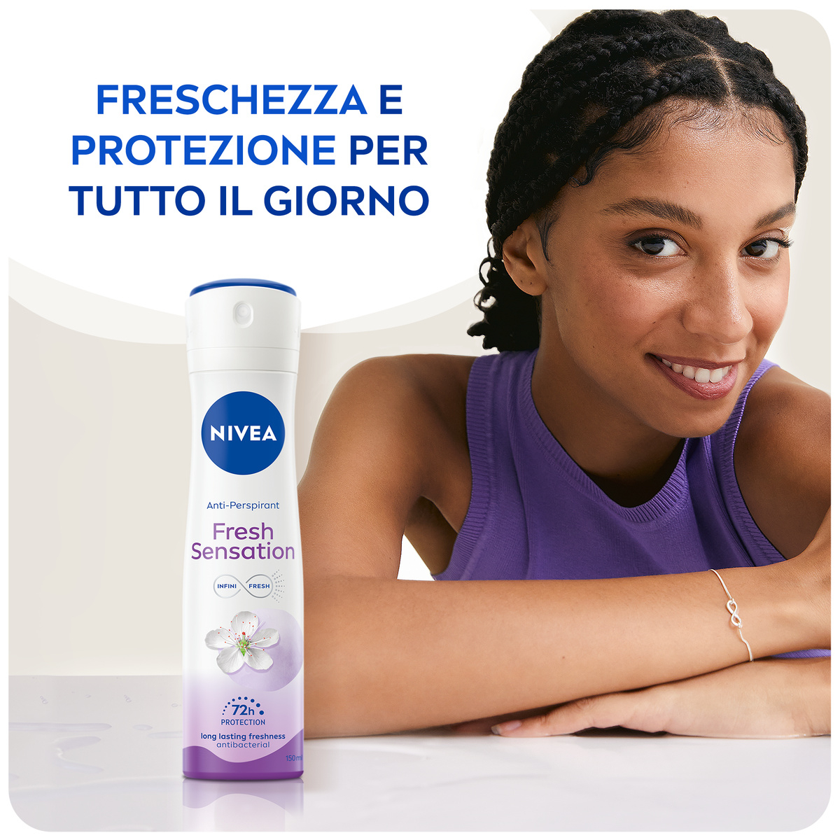 Nivea Fresh Sensation Spray 150 ml, Deodorante donna spray per una protezione fino a 72h