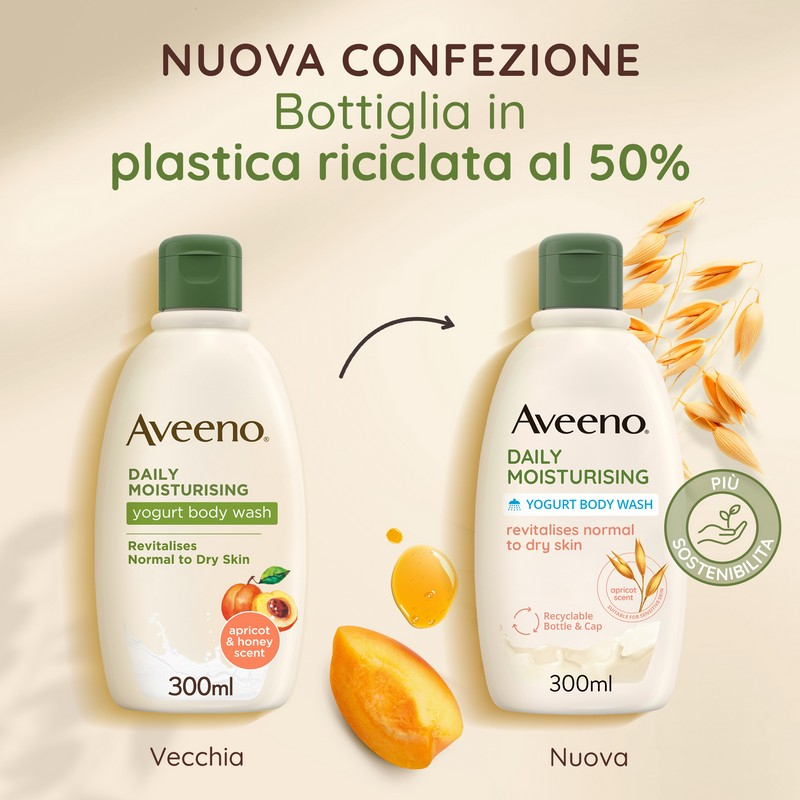 Aveeno, Bagno Doccia allo Yogurt, Dalily Moisturising, Profumo di Miele e Albicocca, da Pelli Normali a Secche, anche Pelli Sensibili, Senza Sapone, 300ml