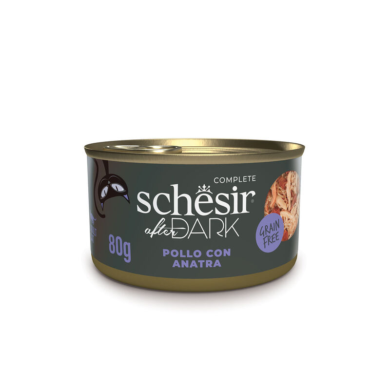 SCHESIR GATTO AFTER DARK GRAIN FREE PATE' ADULT POLLO ANATRA 80GR (lattina)