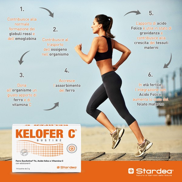 Kelofer C Integratore di Ferro Acido Folico e Vitamina C 14 Bustine
