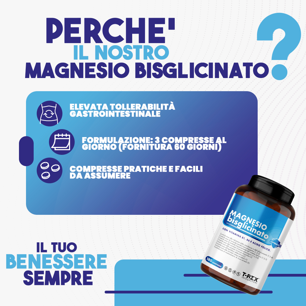 T-Rex Integratori Magnesio Bisglicinato 180 Compresse - Integratore Per Stanchezza E Affaticamento