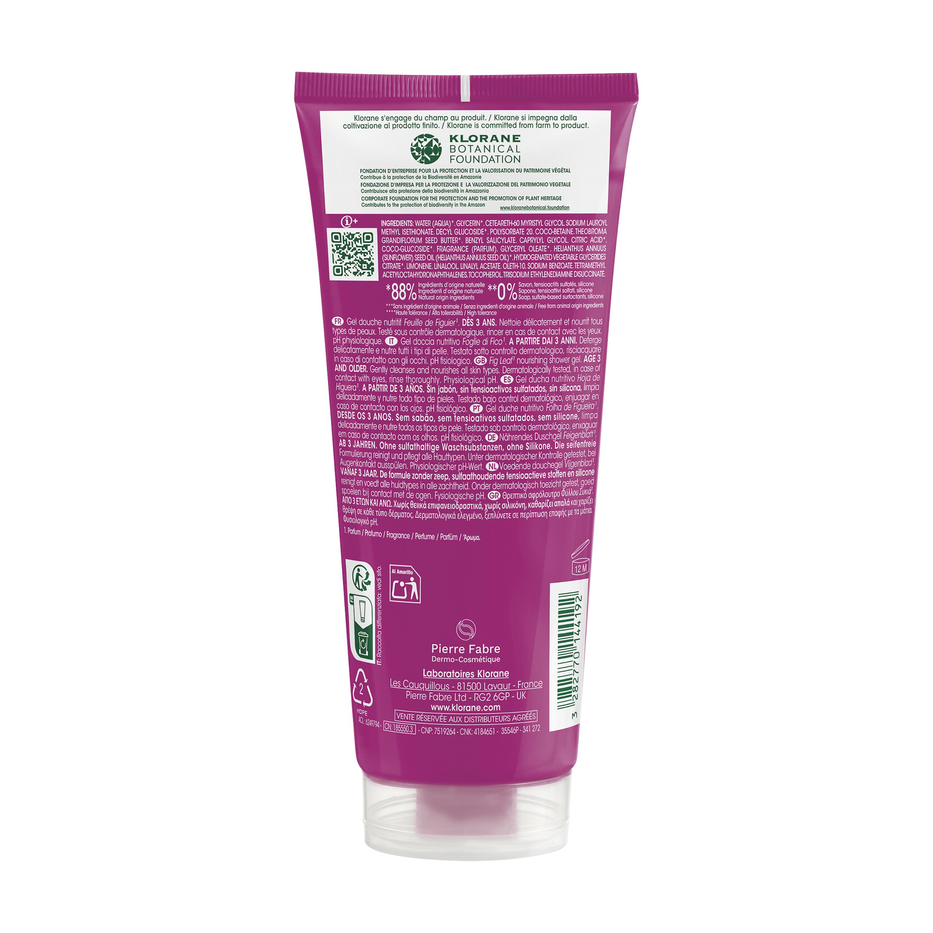 Klorane - Gel Doccia Nutritivo Al Profumo Foglie di Fico Per Tutti I Tipi Di Pelle 200 ml