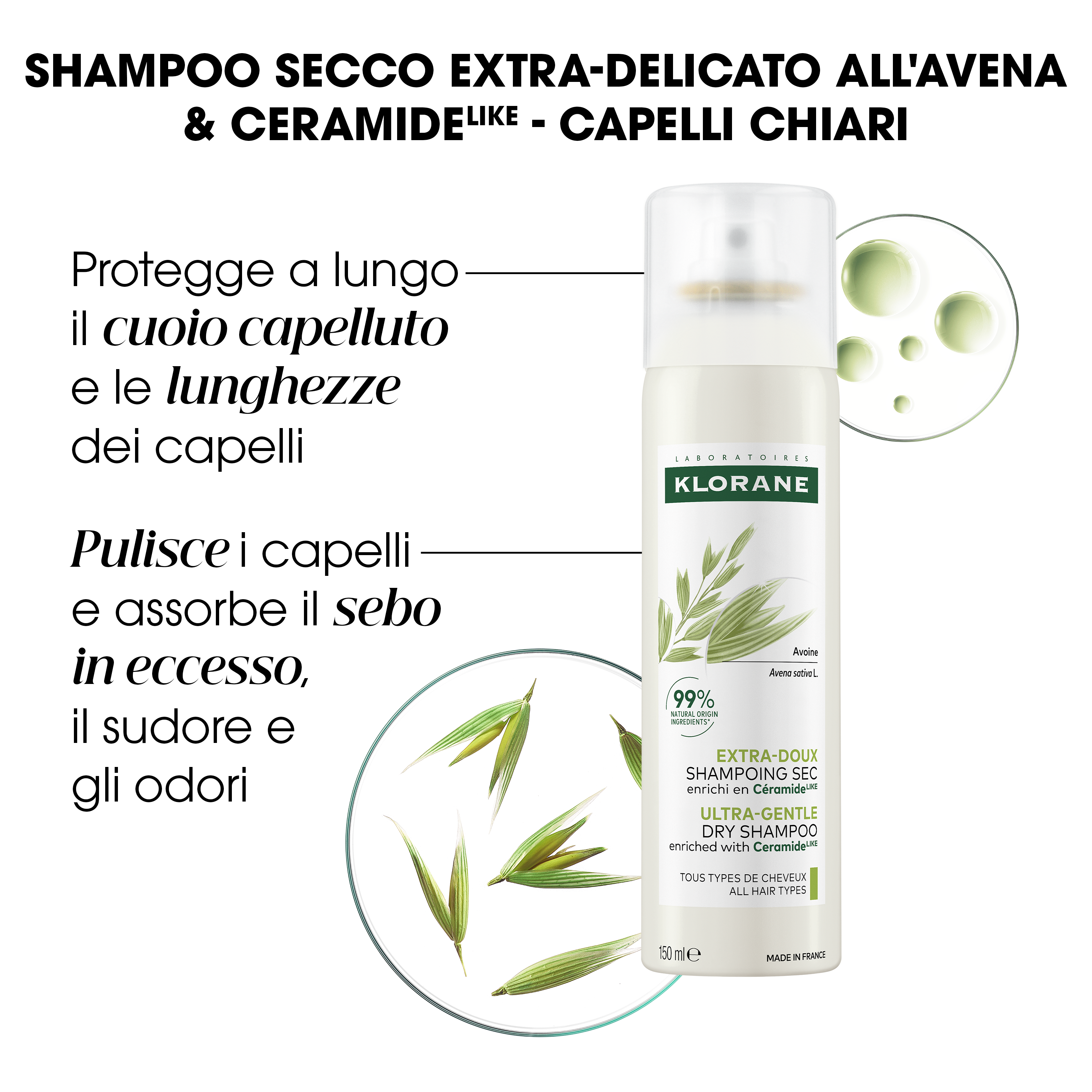 Klorane Shampoo Secco Extra-Delicato all'Avena & Ceramide - 150ml 