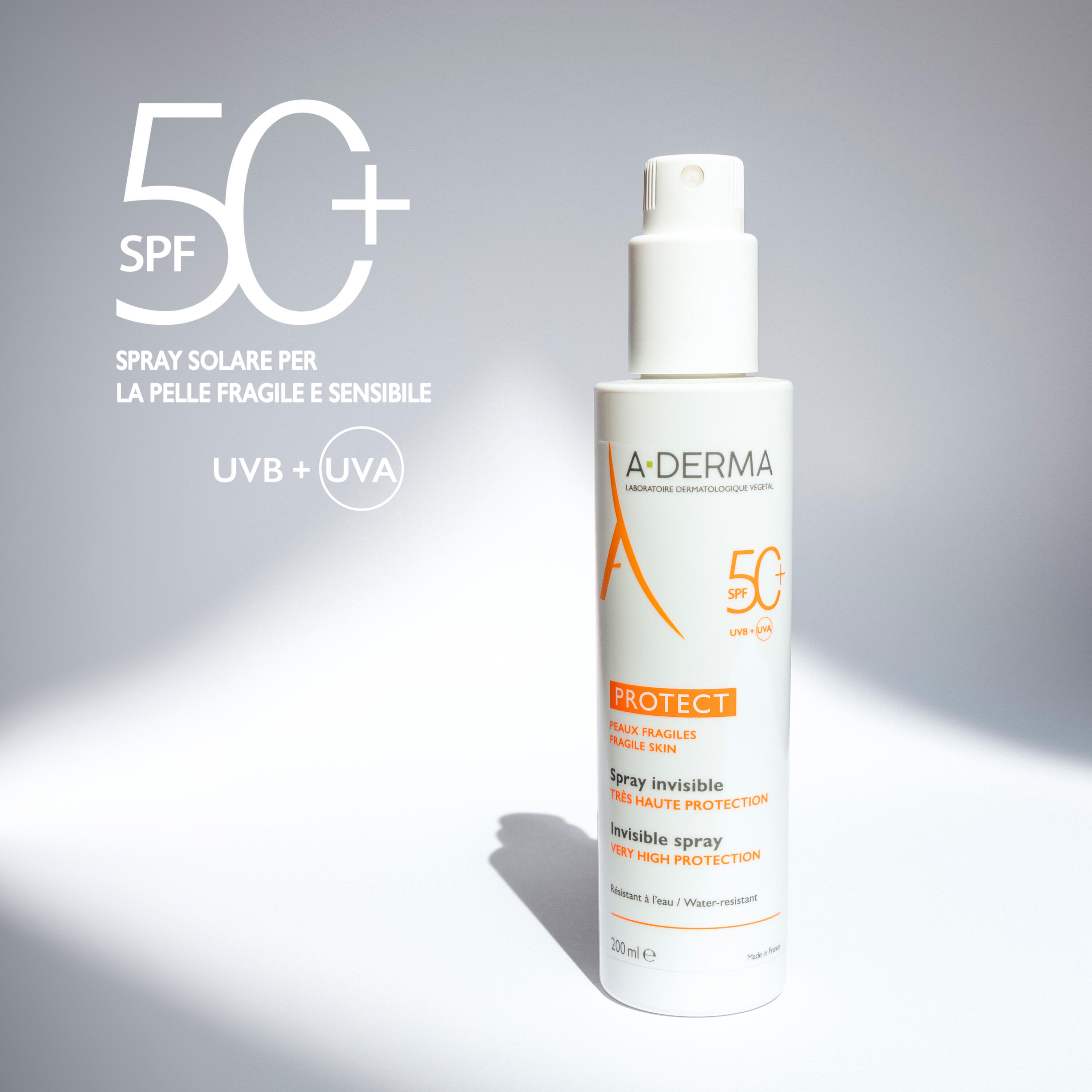A-Derma - Protect - Spray Invisibile SPF50+ Protezione Solare Molto Alta Viso E Corpo 200 ml