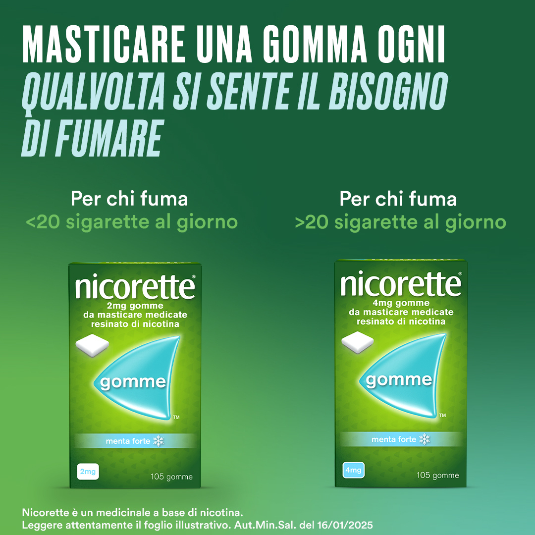 Nicorette Gomme 2 mg Nicotina Menta 105 Gomme Masticabili
