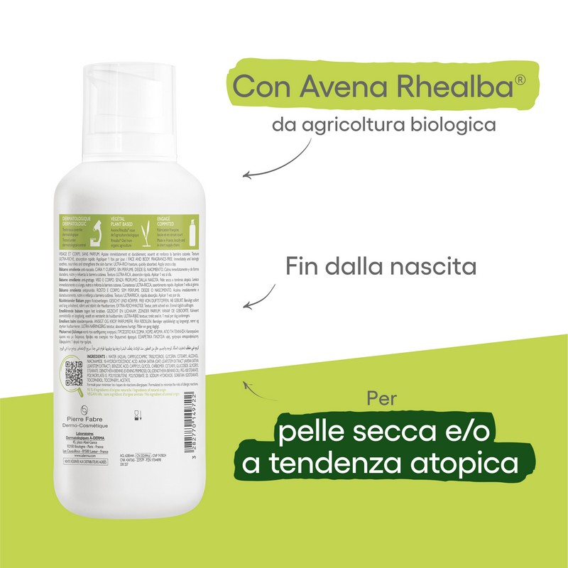 A-Derma Exomega Control Balsamo emolliente  “anti-grattage”, pelle secca a tendenza atopica, 400ml 