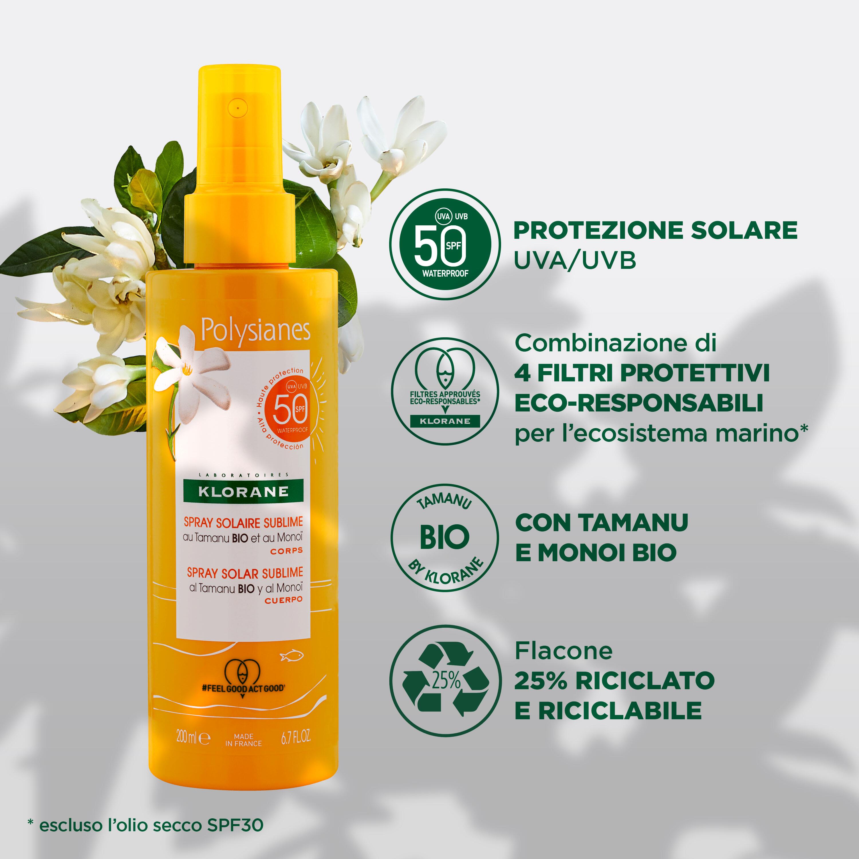 Klorane - Spray Solare Sublime SPF50 Corpo Al Monoï E Tamanu Bio 200 ml