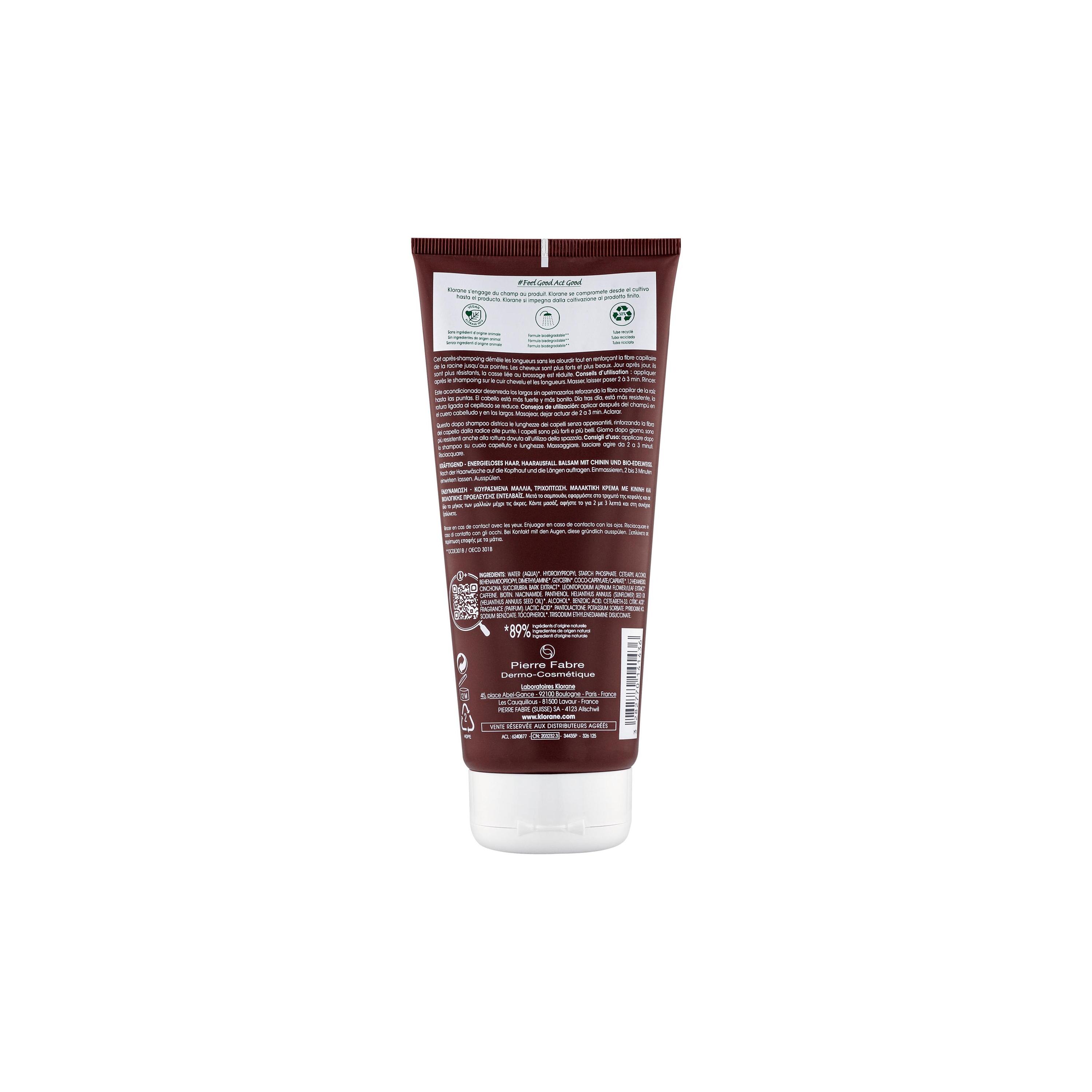 Klorane - Balsamo Alla Chinina E Stella Alpina Bio Per Capelli Indeboliti 200 ml