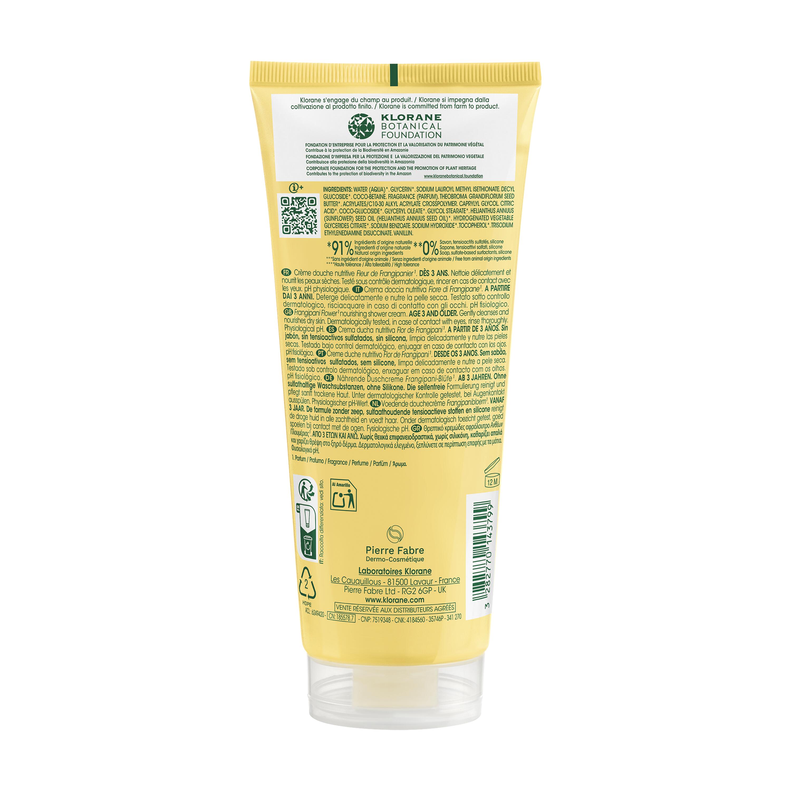Klorane - Crema Doccia Nutritiva Al Profumo Fiore di Frangipane Per Pelle Secca 200 ml