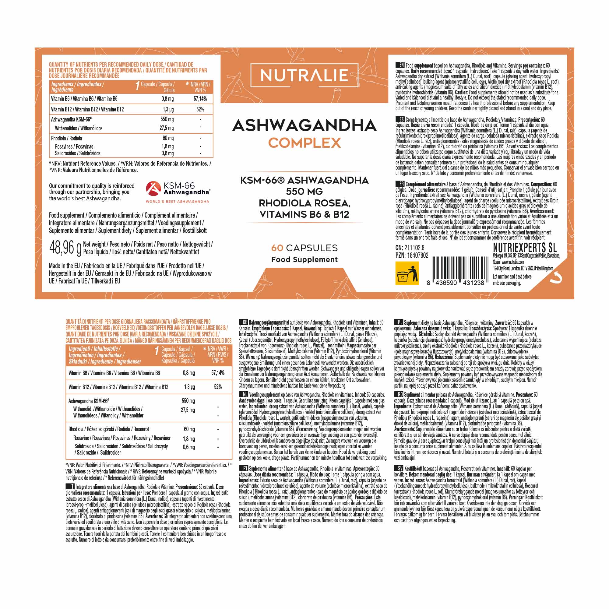 Nutralie Ashwagandha Complex 60 Capsule - Integratore Per Stanchezza E Affaticamento