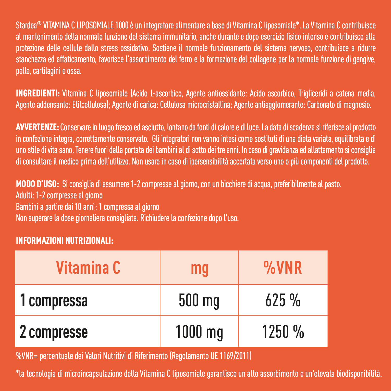 STARDEA VITAMINA C LIPOSOMIALE 1000 - Compresse - Integratore alimentare 