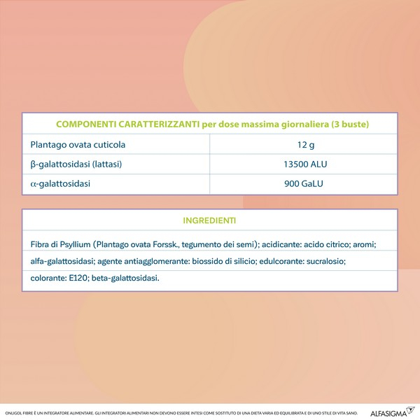 Onligol Fibre, integratore lassativo a base di fibre di Psyllium - utile in caso di stitichezza - Gusto Pesca 20 Bustine