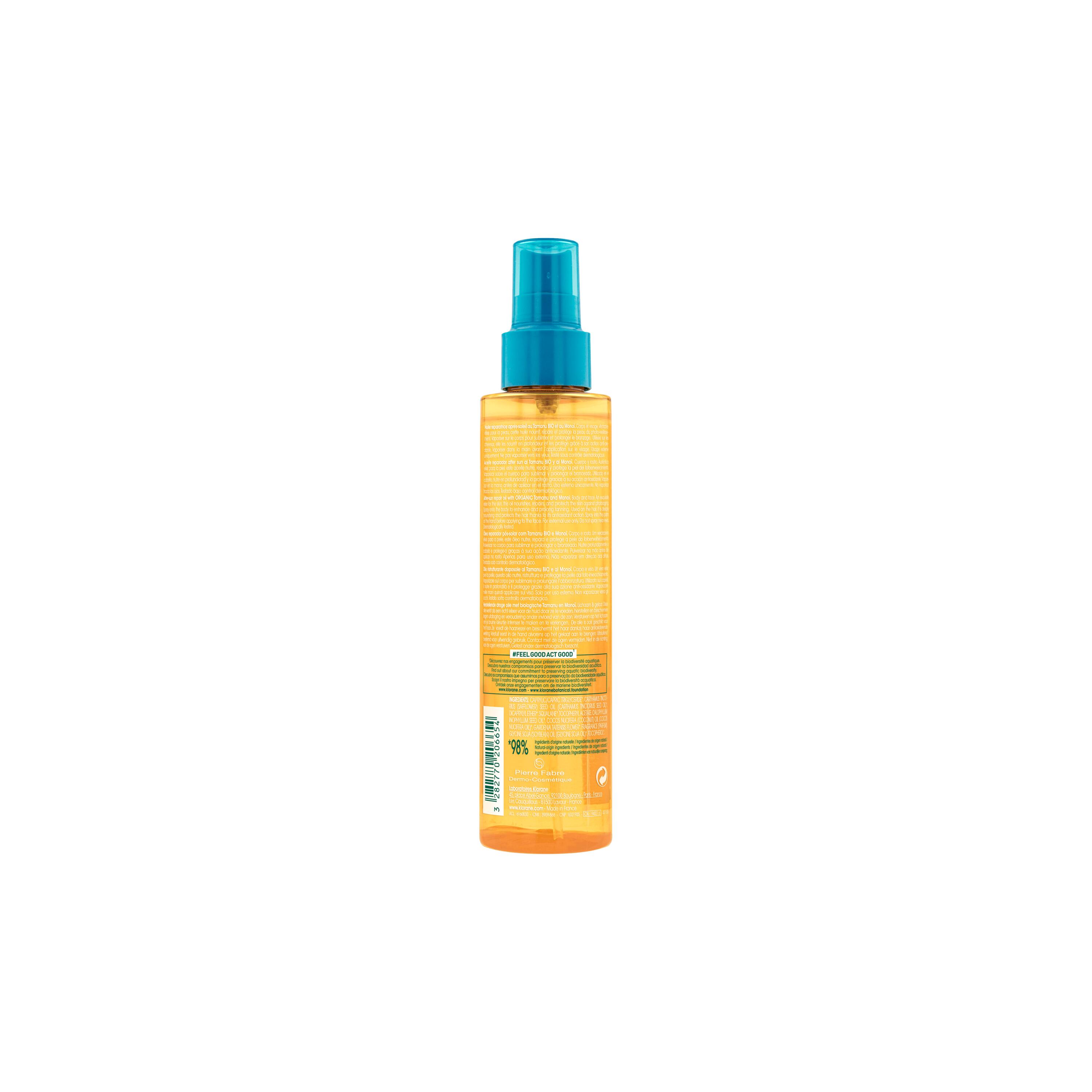 Klorane - Olio Ristrutturante Doposole Con Tamanu Bio E Monoï Viso E Corpo 150 ml