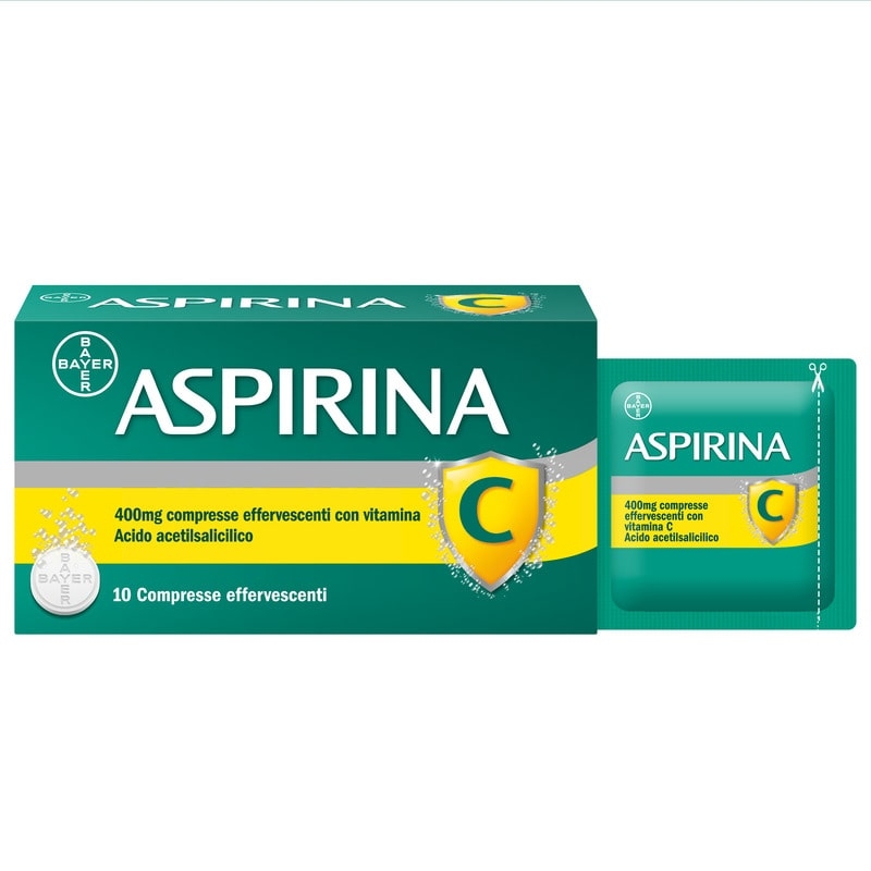 Aspirina C, contro sintomi di Raffreddore, Influenza e Febbre, 400 mg di Acido Acetilsalicilico + 240 mg di Vitamina C, antinfiammatorio e analgesico, 10 Compresse Effervescenti