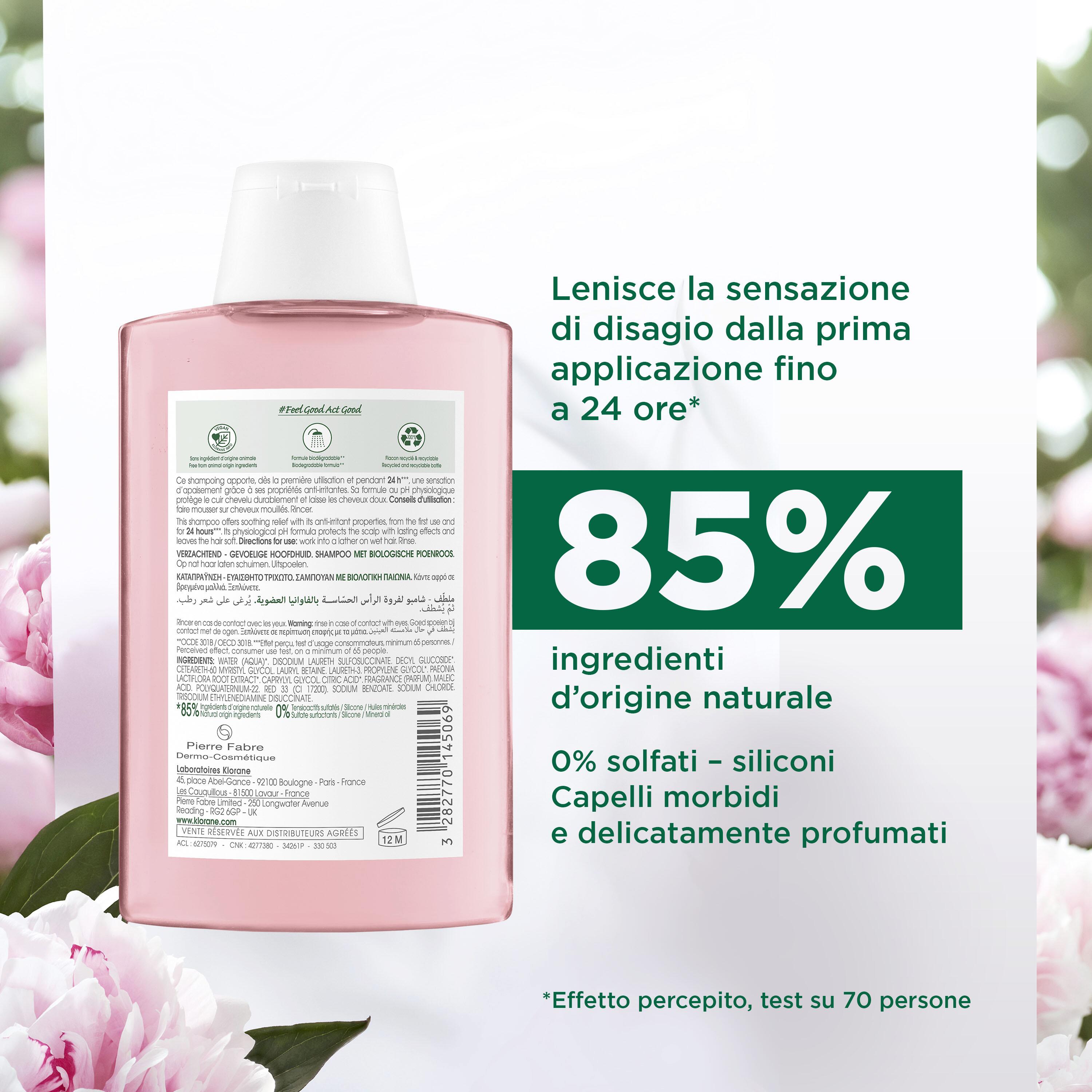 Klorane - Shampoo Lenitivo E Protettivo Alla Peonia Bio Per Cuoio Capelluto Sensibile 200 ml