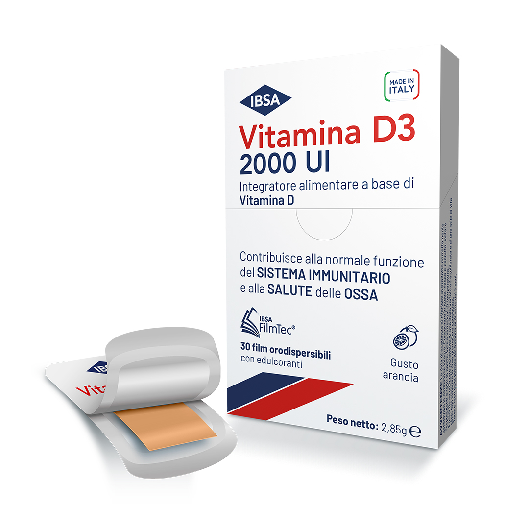 IBSA VITAMINA D3 2000UI - Integratore vitamina d che contribuisce al normale funzionamento del sistema immunitario - 30Film Ora