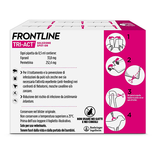 Frontline Tri Act x6 Pipette, Antiparassitario Per Cani e Cuccioli (Taglia XS 2-5Kg) Contro Pulci, Zecche, Zanzare, Pappataci e Leishmaniosi