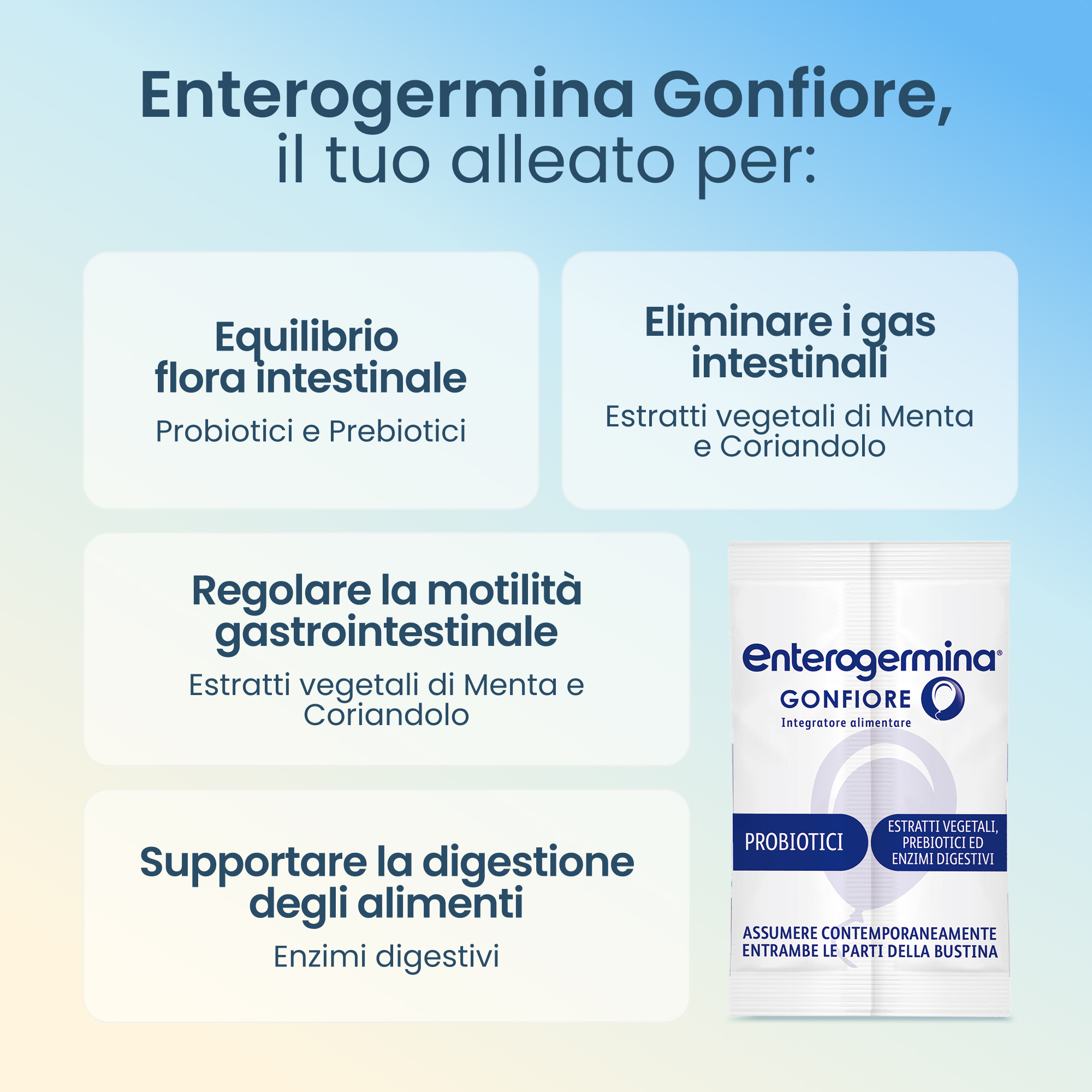 Enterogermina Gonfiore 20 Bustine Gusto Pesca - Integratore Con Probiotici, Enzimi Digestivi E Fermenti Lattici Per Il Gonfiore Addominale