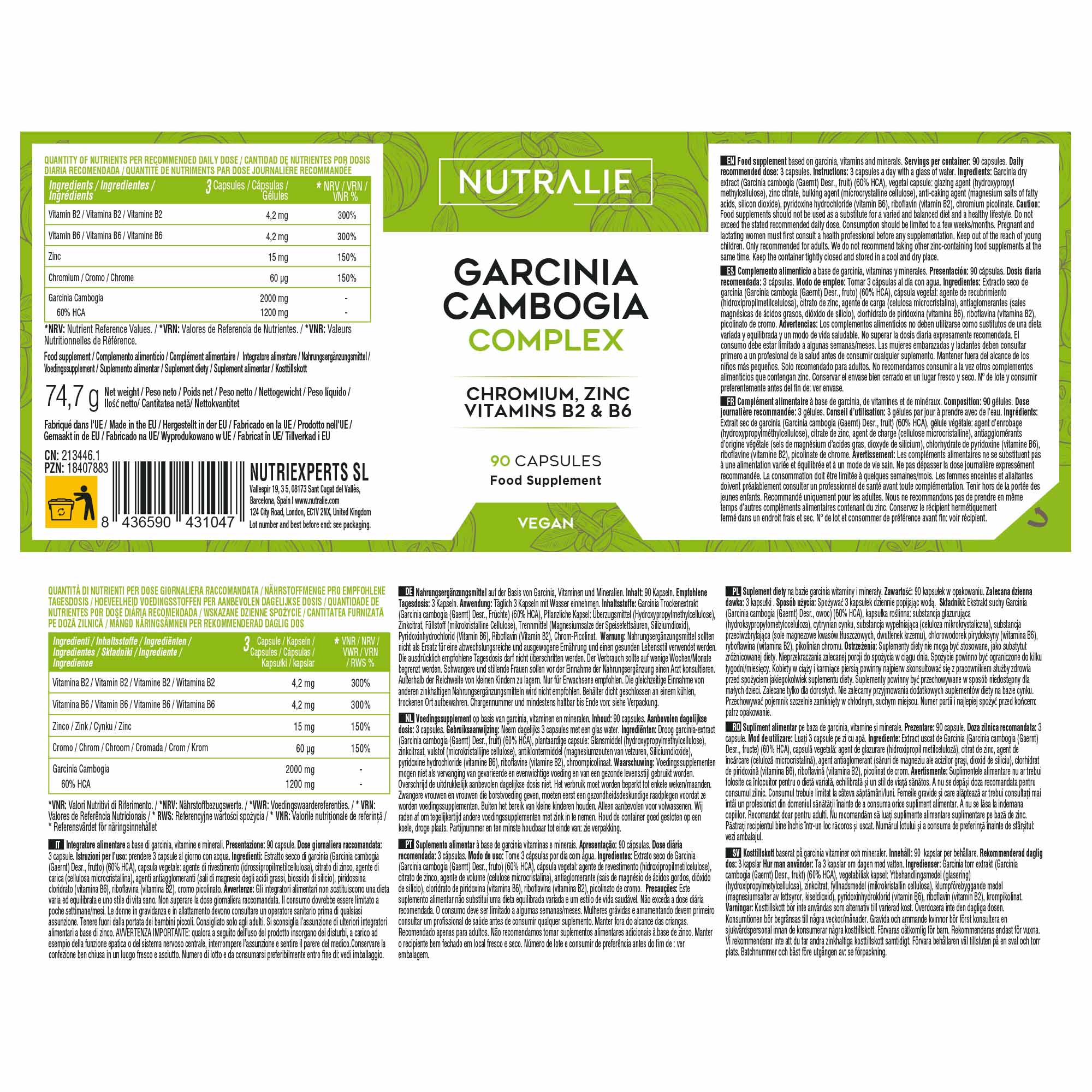Nutralie Garcinia Cambogia Complex 90 Capsule - Integratore Per Il Metabolismo Dei Carboidrati