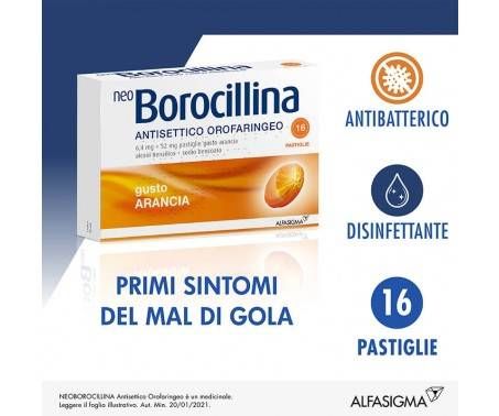 Neo Borocillina Antisettico Orofaringeo 6,4mg + 52mg Arancia 16 Pastiglie