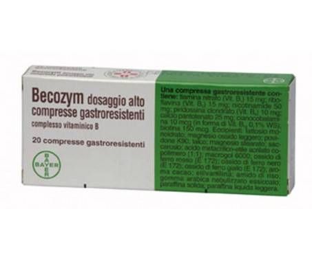 Becozym, Alto Dosaggio Vitamine gruppo B, Vitamina B1, B2, B3, B6, B5, B12 e B7, 20 Compresse Gastroresistenti