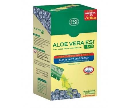 Aloe Vera Esi - Succo fresco + forte con aggiunta di concentrato di mirtillo - 24 pocket drink
