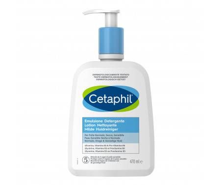 Cetaphil Emulsione Detergente Viso e Corpo, per Pelle Normale, Sensibile, Secca e Intollerante, Senza Profumo, Formato 470 ml