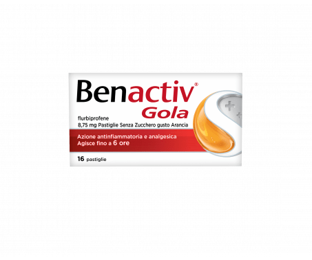 BENACTIV GOLA 16 PAST. ARANCIA S/Z pastiglie mal di gola 