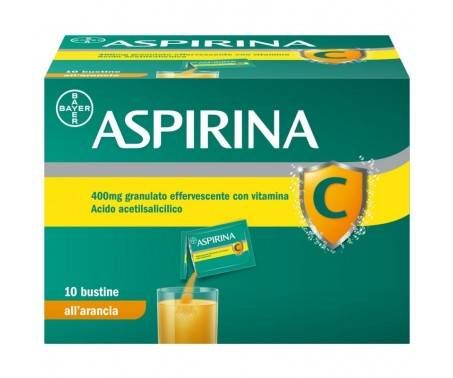 Aspirina C - Granulato 400 mg di Acido Acetilsalicilico + 240 mg di Vitamina C - 10 Buste - Gusto Arancia 