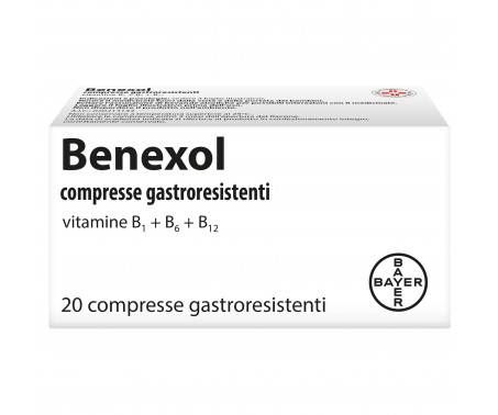Benexol, Trattamento per Carenza di Vitamine Gruppo B, a base di Vitamina B1, B6, B12, 20 Compresse Gastroresistenti