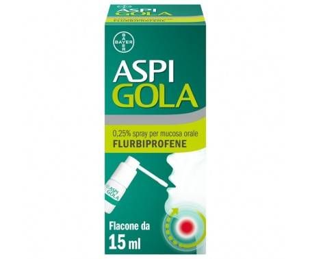 Aspi Gola Spray, per la gola infiammata, con 0,25% di Flurbiprofene, contro Faringite e Mal di gola, al fresco aroma di menta, Flacone da 15 ml