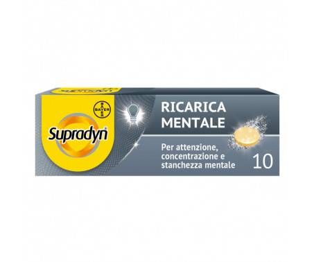 Supradyn Ricarica Mentale Integratore Vitamine e Minerali con Acido Folico, Caffeina e Guaranà per Memoria e Concentrazione, 10 Compresse Effervescenti