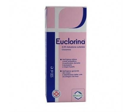 Euclorina - Soluzione cutanea disinfettante con 2,5% di Cloramina - Flacone da 500 ml con misurino