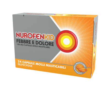 NurofenKid Febbre e Dolore - Ibuprofene 100 mg - 24 capsule molli masticabili
