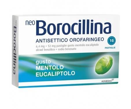 NeoBorocillina Antisettico Orofaringeo 6,4+52 mg Gusto Mentolo Eucaliptolo 16 Pastiglie